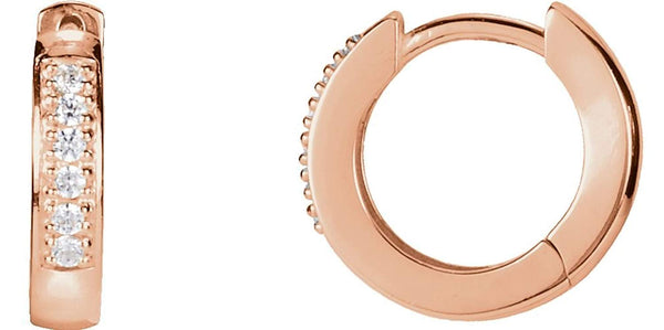 Diamond Milgrain Hoop Earrings, 14k Rose Gold (1/10 Ctw, Color GH, Clarity I1)