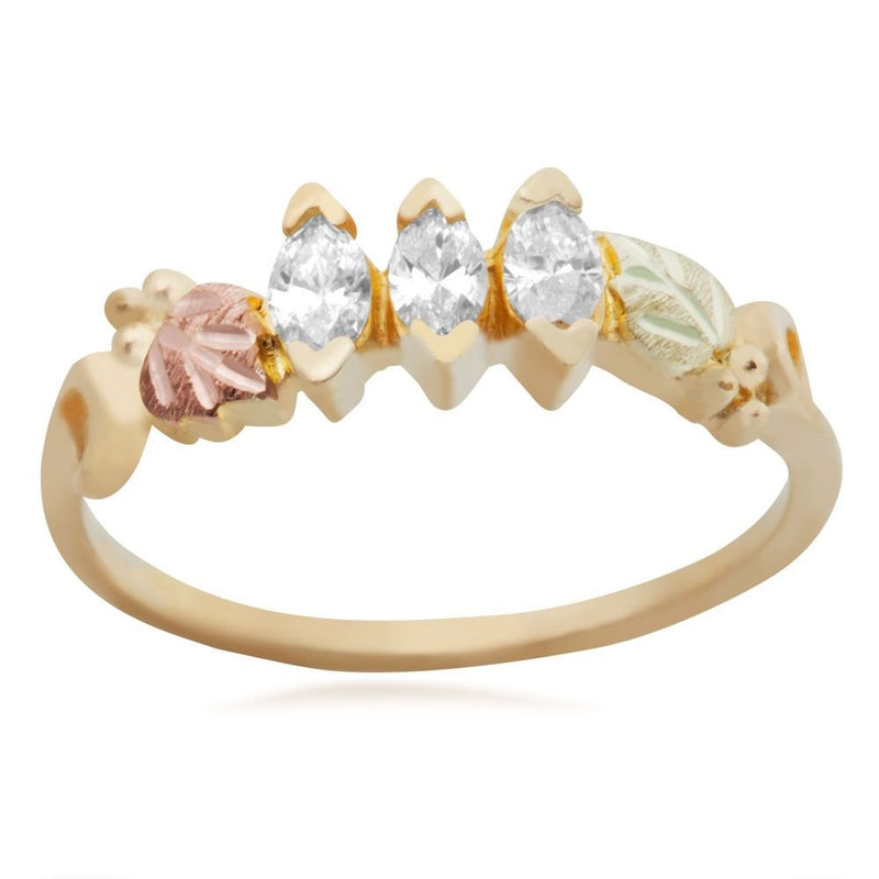 Oval Diamond Anniversary Ring, 10k Yellow Gold, 12k Green and Rose Gold Black Hills Gold Motif (0.33 Ctw)