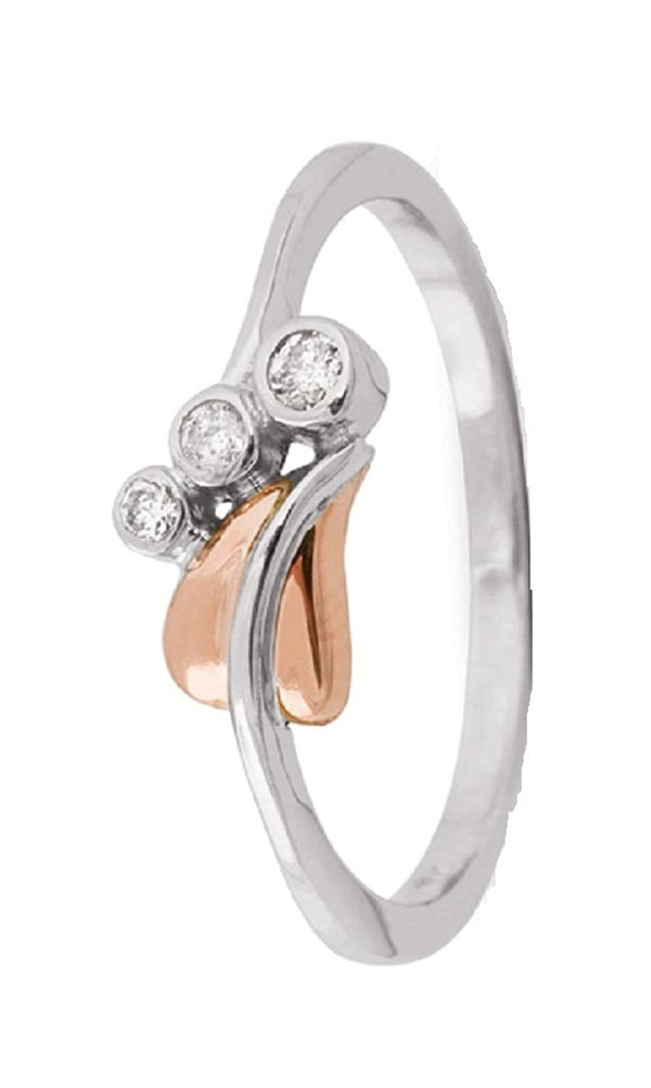 3-Stone Diamond and Leaf Slim-Profile Ring, Rhodium Plated Sterling Silver, 10k Rose Gold (.65 Ctw), Size 6.75