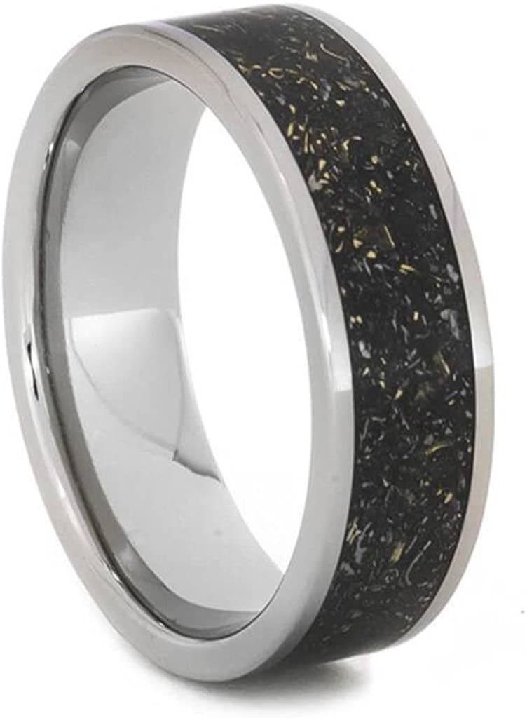 Couples White Stardust Titanium Band and Black Stardust Titanium Band with Meteorite and Gold Set Size, M10-F4.5