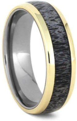 Deer Antler, 14k Yellow Gold 7mm Titanium Comfort-Fit Ring, Size 10.5