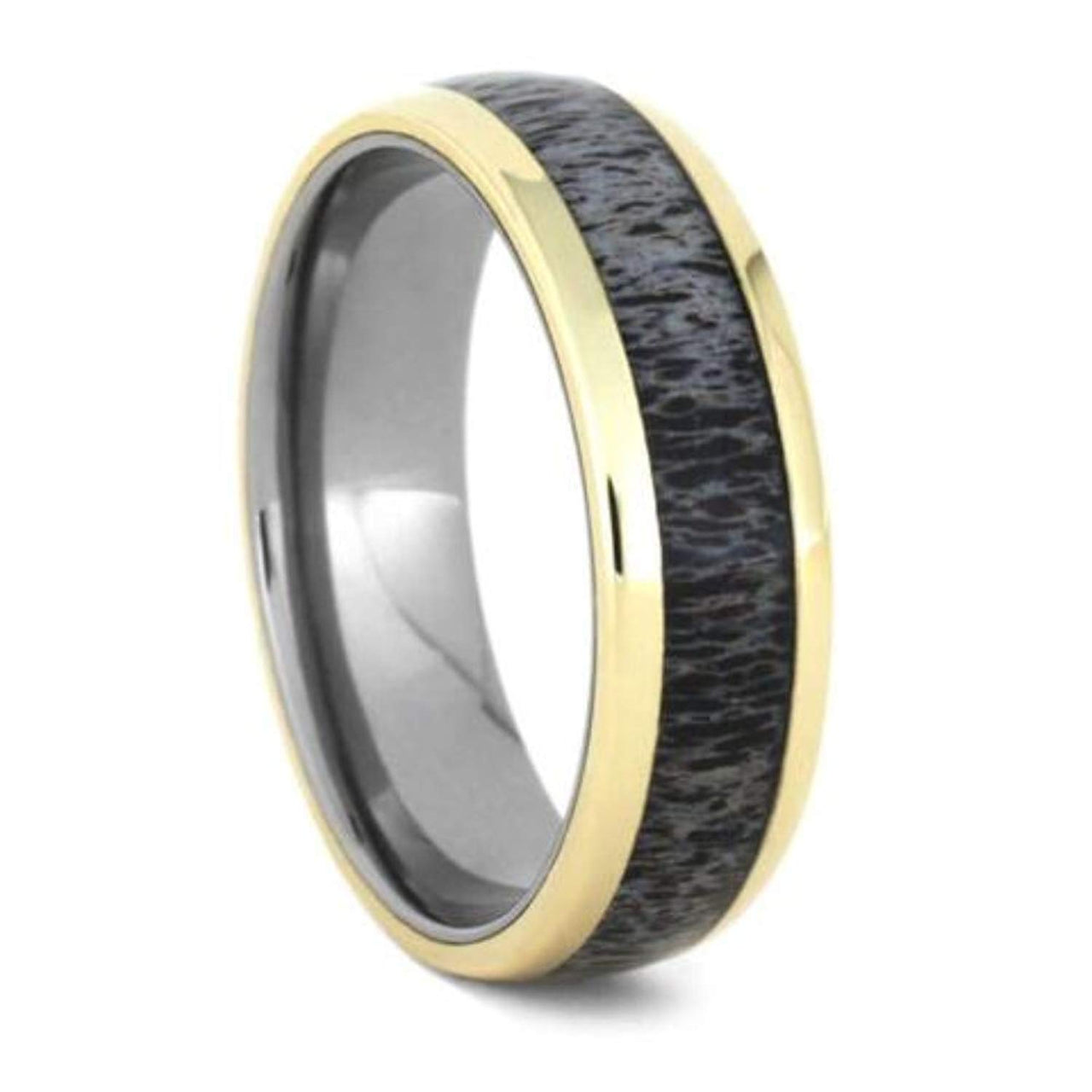 Deer Antler, 14k Yellow Gold 7mm Titanium Comfort-Fit Ring