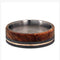 Black Ash Burl Wood, 14K Yellow Gold 6mm Comfort Fit Sandblasted Titanium Band, Size 7