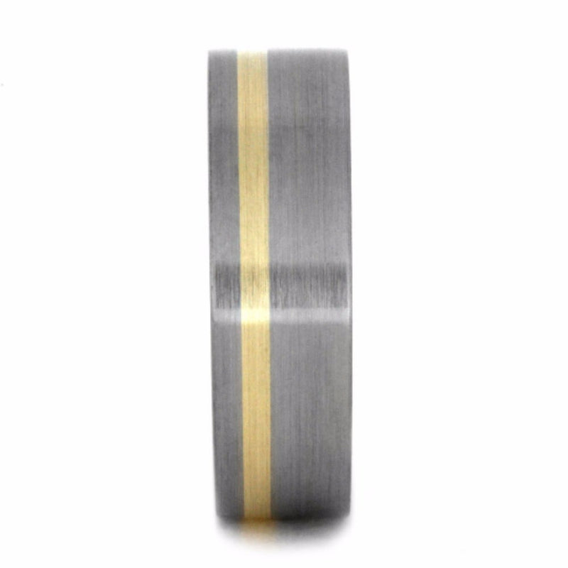 Brushed Titanium and 14k Yellow Gold Pinstripe 7mm Comfort-Fit Wedding Band