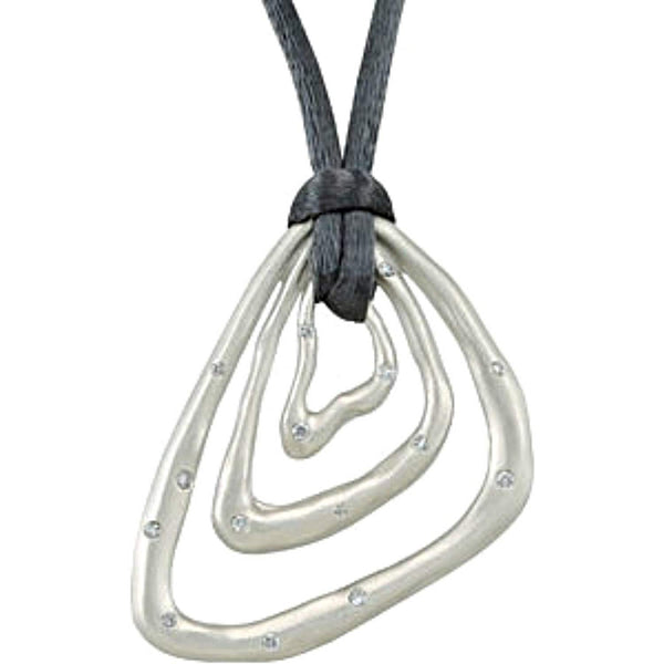 Diamond Triangle Pendant in Sterling Silver with Brown Cord, 18" (1/5 Cttw)