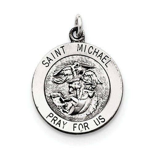 Sterling Silver Antiqued Saint Michael Medal Charm Pendant (25X20 MM)
