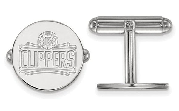 Rhodium-Plated Sterling Silver, NBA Los Angeles Clippers, Round Cuff Links, 15MM