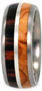 Ironwood, Olive Wood, Sterling Silver Pinstripe 8mm Comfort-Fit Titanium Wedding Band, Size 9