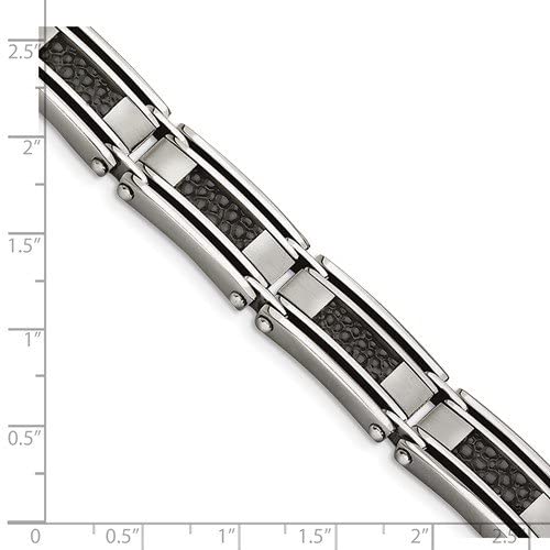 Men's Genuine Leather Stingray Textured 11mm Stainless Steel Bracelet, 8.5 Inches