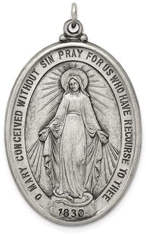 Sterling Silver Antiqued Miraculous Medal (42X25MM)