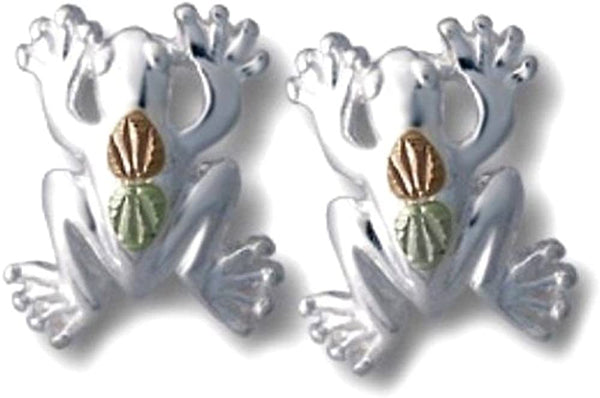 Frog Stud Earrings, Sterling Silver, 12k Green and Rose Gold Black Hills Gold Motif