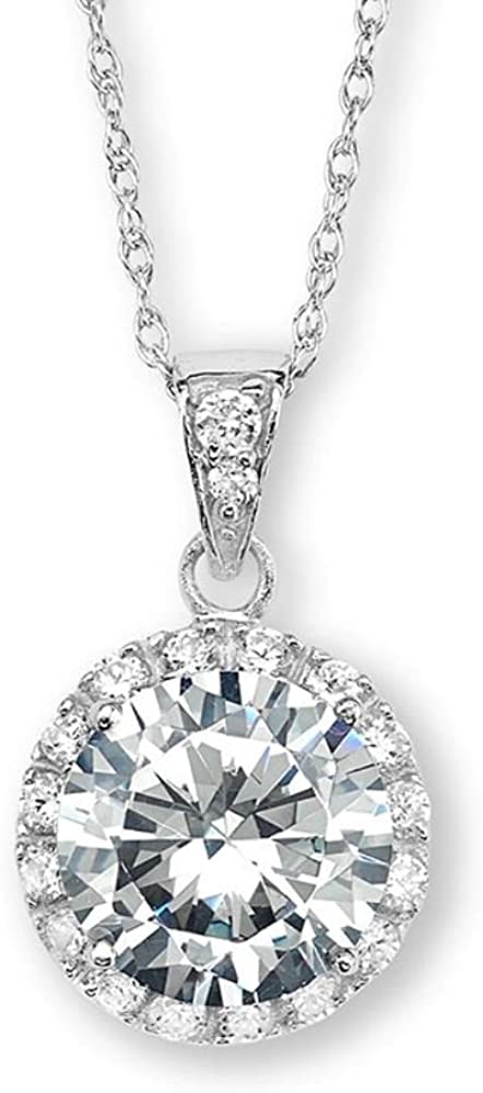 The Men's Jewelry Store (for HER) Round CZ Halo Pendant Rhodium Plated Sterling Silver Necklace, 18"