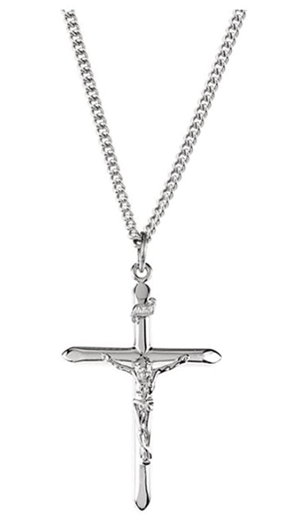 Crucifix Cross Sterling Silver Nacklece, 34"