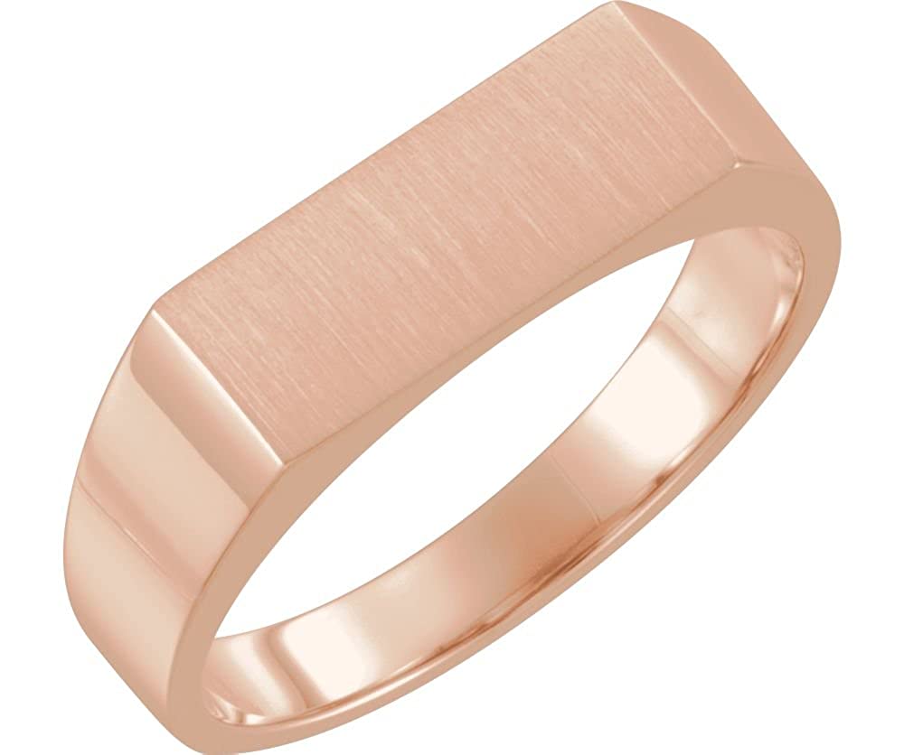 Men's Closed Back Brushed Rectangle Signet Semi-Polished 10k Rose Gold Ring (15x6mm) Size 10