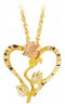 Heart Rose Pendant Necklace, 10k Yellow Gold, 12k Green and Rose Gold Black Hills Gold Motif, 18"