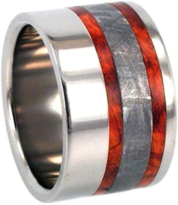 Gibeon Meteorite, Amboyna Wood 11mm Comfort Fit Titanium Band, Size 10.25