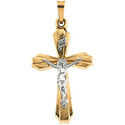 Two-Tone INRI Hollow Crucifix 14k Yellow and White Gold Pendant(24.50X16.5MM)