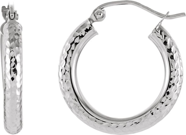 Diamond Cut Hoop Earrings, 14k White Gold