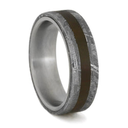 Gibeon Meteorite, Petrified Wood 6mm Comfort-Fit Matte Titanium Band