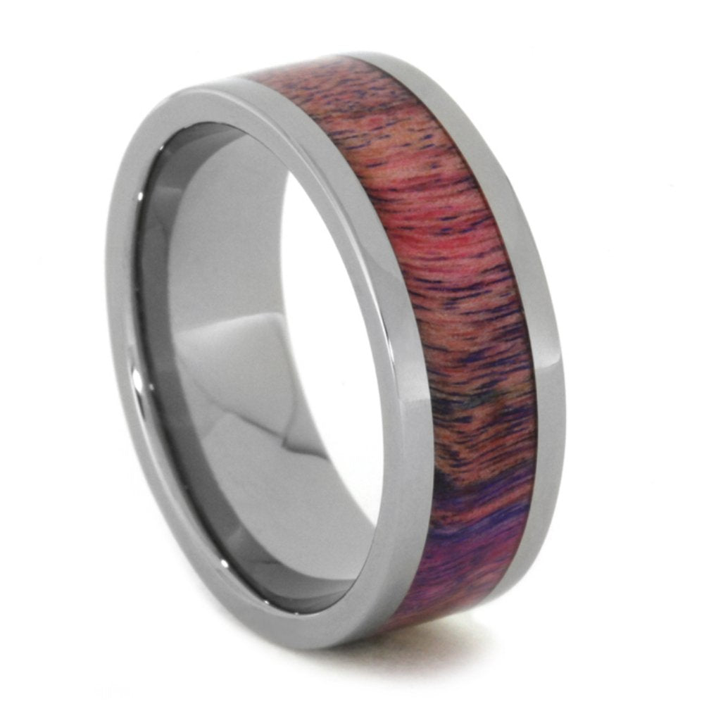 Pink and Purple Poplar Wood 8mm Comfort-Fit Titanium Wedding Band, Size 4.5