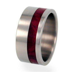 Interchangeable Redwood Inlay 10mm Comfort Fit Titanium Wedding Band , Size 10