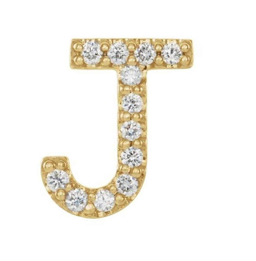 14k Yellow Gold Gold Diamond Letter 'J' Initial Stud Earring (Single Earring) (.05 Ctw, GH Color, I1 Clarity)