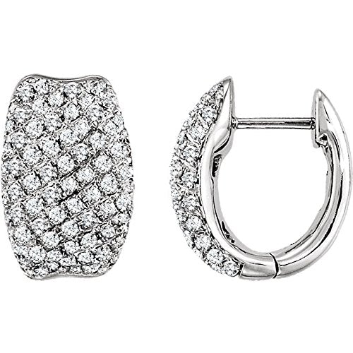 Pave Diamond Hoop Earrings, 14k White Gold (9/10 Ctw, Color G-I, Clarity I1)