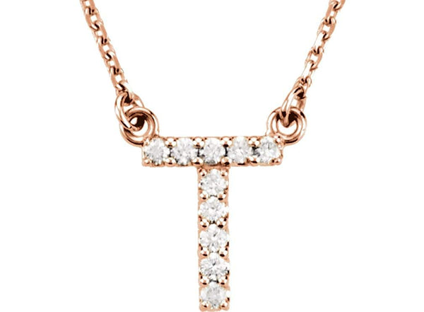 14k Rose Gold Diamond Initial 'T' 1/10 Cttw Necklace, 16" (GH Color, I1 Clarity)