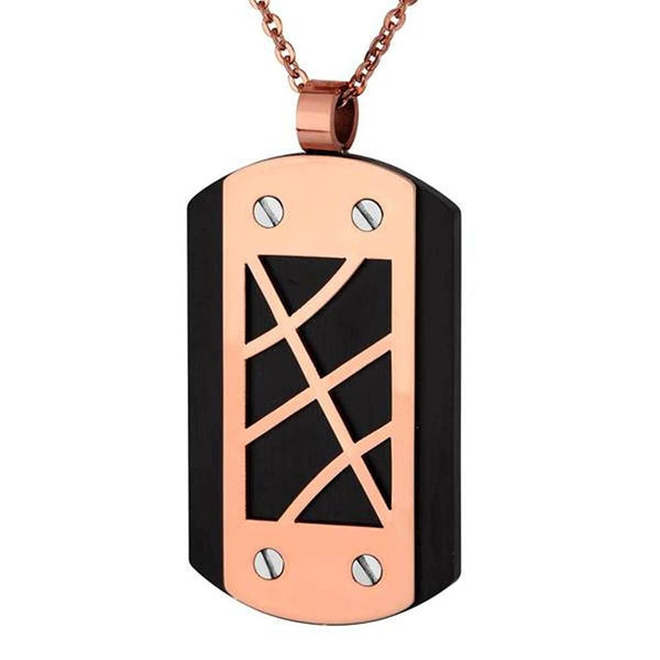 Men's Two-Tone Rose Plated Dog Tag Pendant Necklace, Stainless Steel, 24"
