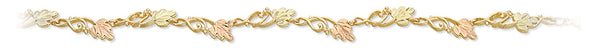 Wave Link with Leaves Bracelet, 10k Yellow Gold, 12k Green and Rose Gold Black Hills Gold Motif
