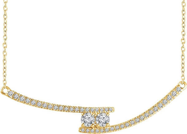 Diamond Two-Stone Bar Necklace in 14k Yellow Gold, 16-18" (3/8 Ctw, Color H+, Clarity I1)