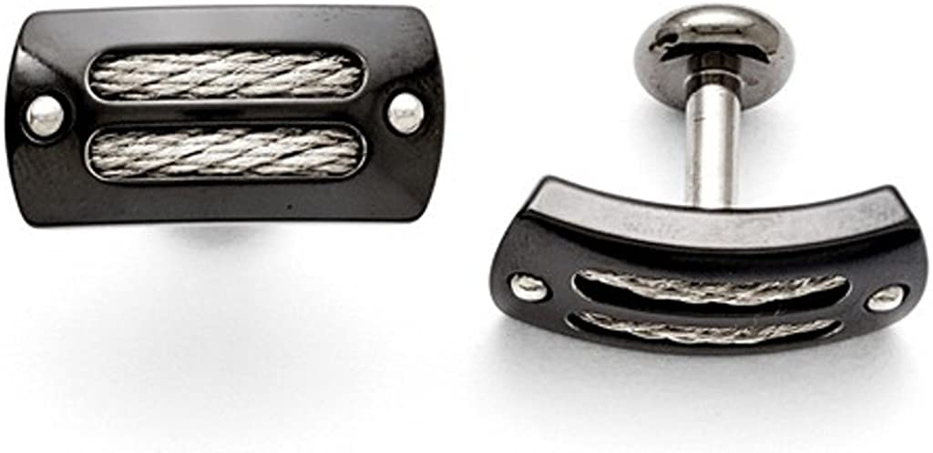 Black Titanium, Sterling Silver with Cable Inlay Cuff Links