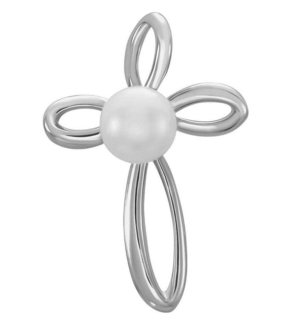 White Freshwater Cultured Pearl Cross Sterling Silver Pendant (4-4.5MM)