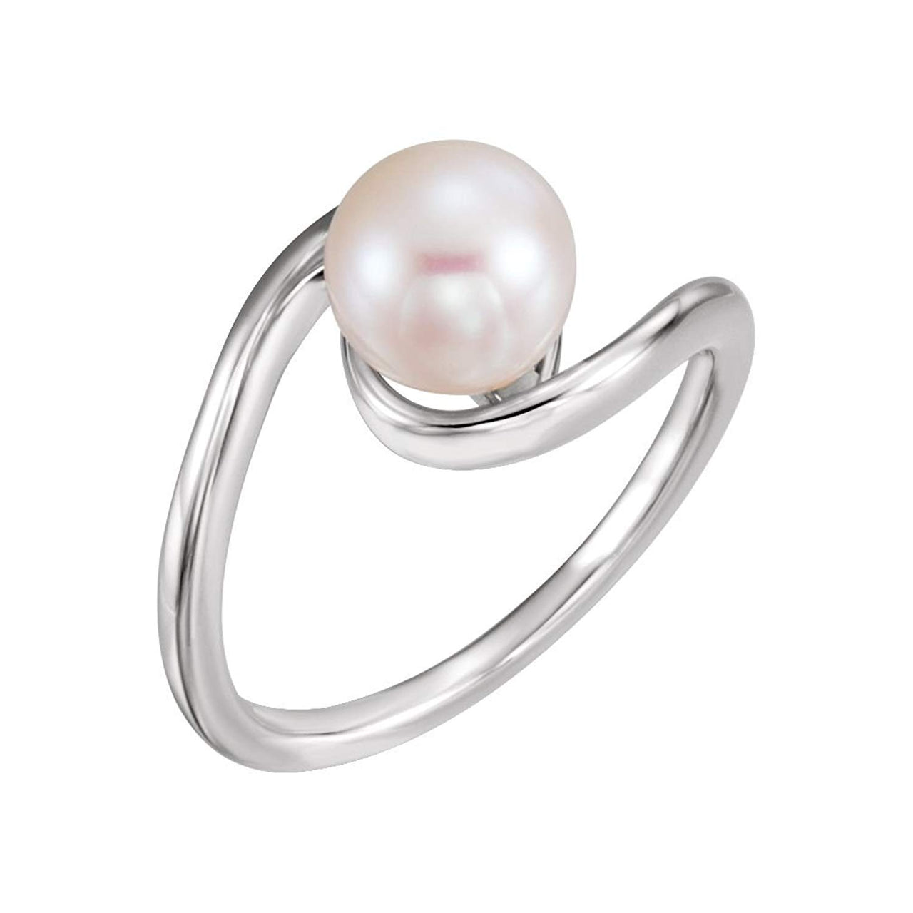 Platinum White Freshwater Cultured Pearl Bypass Ring (7.5-8.00 mm)