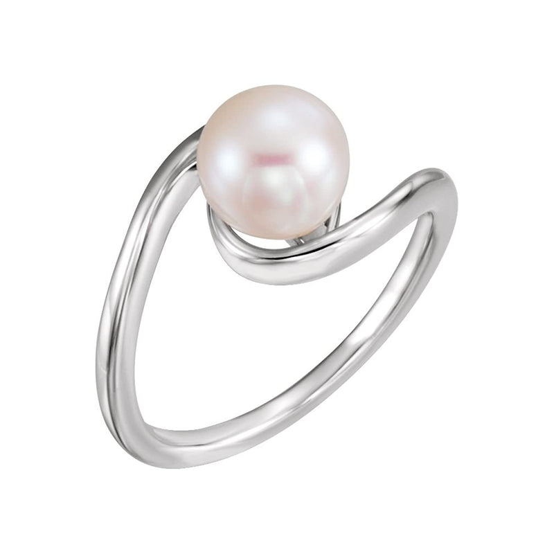 White Freshwater Cultured Pearl Bypass Ring, Rhodium-Plated 14k White Gold (7.5-8.00mm)