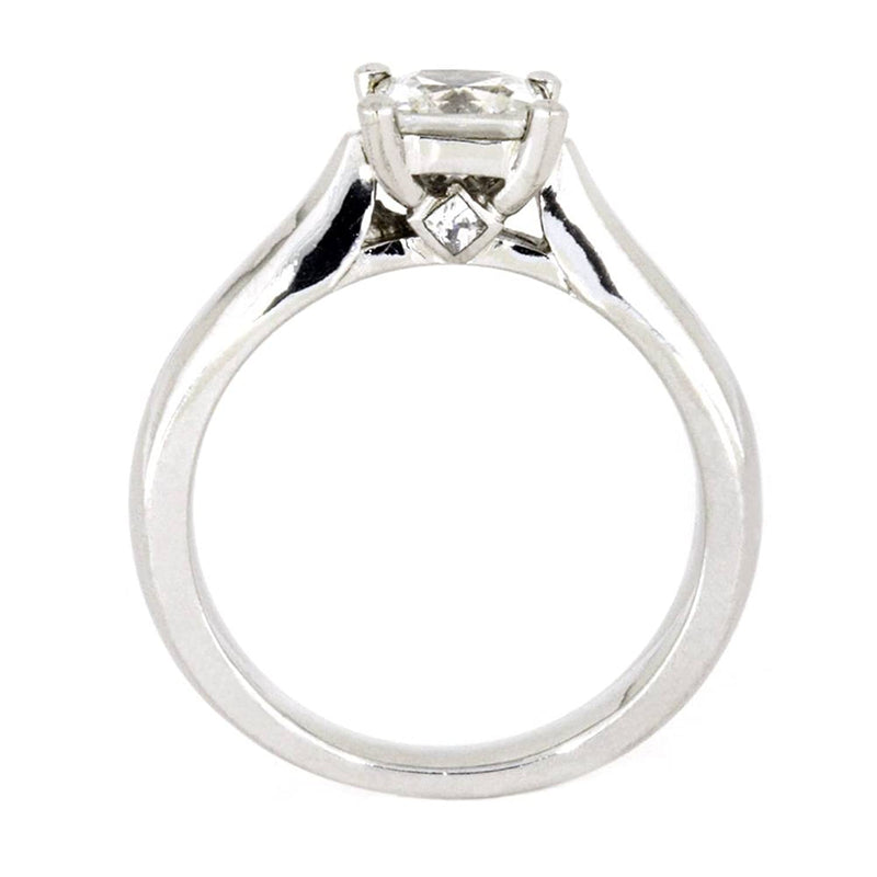 Charles & Colvard Moissanite and Diamond 10k White Gold Engagement Ring, Tulip Wood Titanium Wedding Band, Bridal Set
