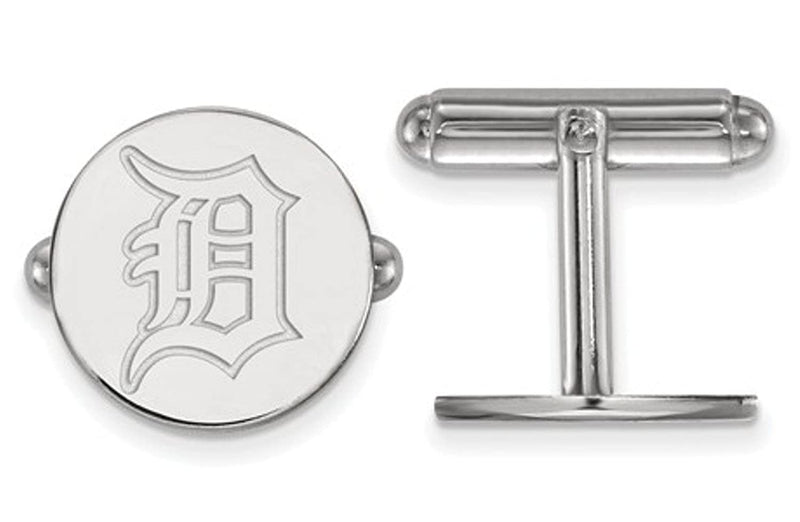 Rhodium-Plated Sterling Silver MLB Detroit Tigers Round Cuff Links, 15MM