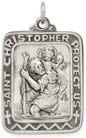 Sterling Silver Antiqued Saint Christopher Medal (41X26MM)