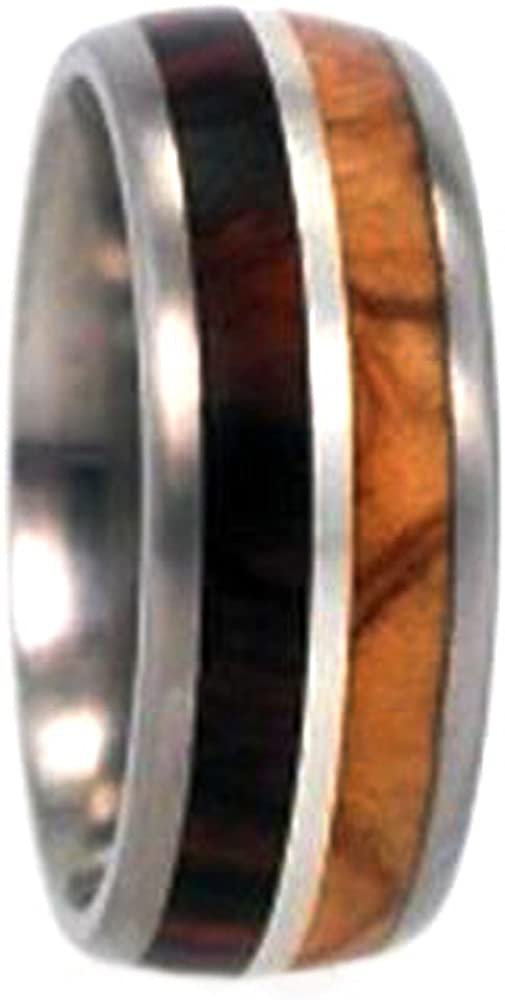 Ironwood, Olive Wood, Sterling Silver Pinstripe 8mm Comfort-Fit Titanium Wedding Band, Size 9