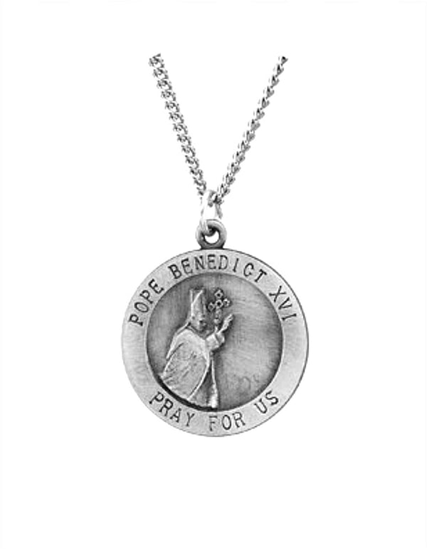 Sterling Silver Round Pope Benedict Necklace, 18" (18.5 MM)