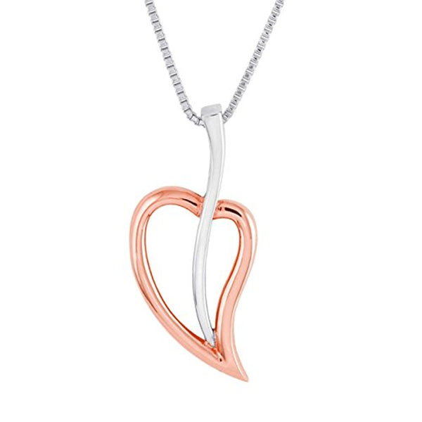 Heart Leaf Dangle Pendant Necklace, Rhodium Plated Sterling Silver, 10k Rose Gold, 18" to 22"