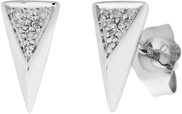 Diamond Contemporary Triangle Earrings, Rhodium Plated Sterling Silver (.042 Ctw)