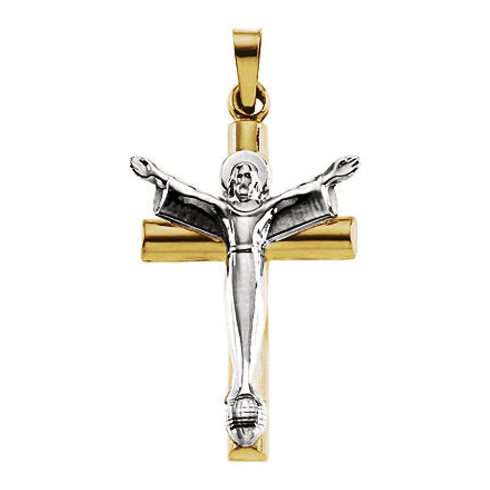 Two-Tone Risen Christ Crucifix 14k Yellow and White Gold Pendant (32X21MM)