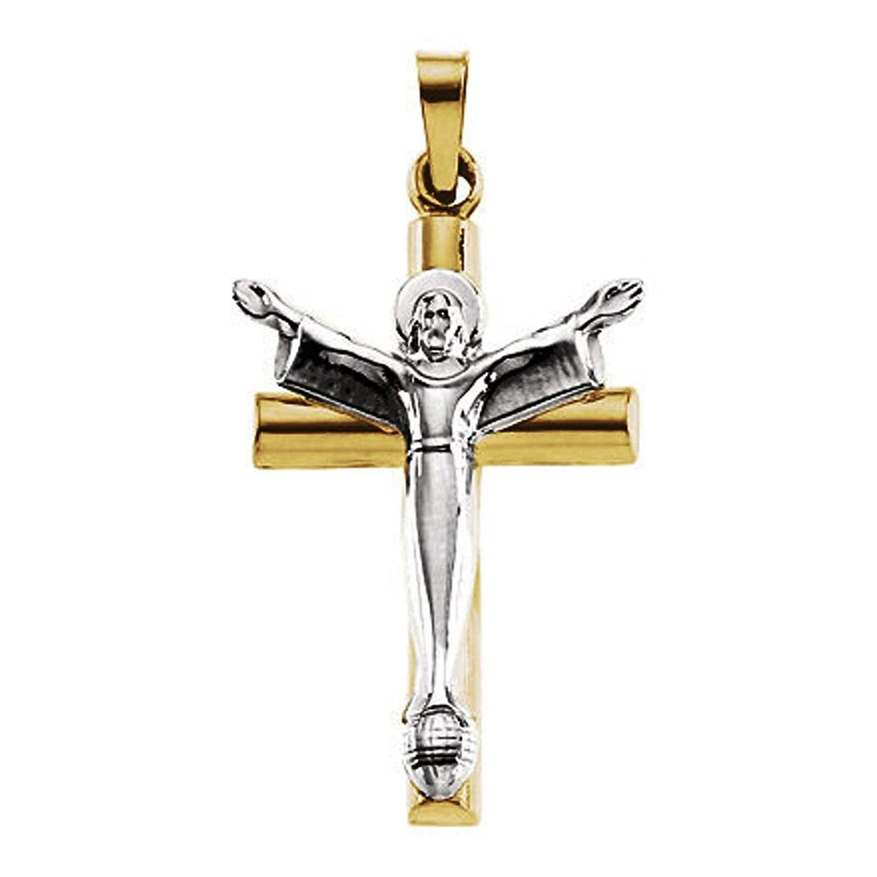 Two-Tone Risen Christ Crucifix 14k Yellow and White Gold Pendant (24.75X17MM)