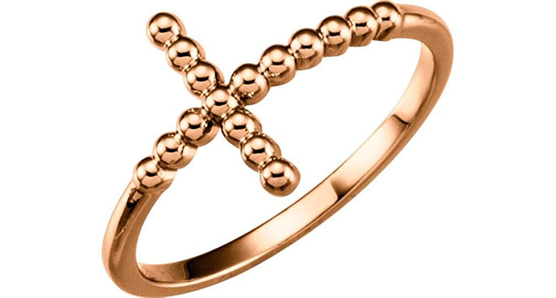 Granulated Sideways Cross 14k Rose Gold Ring, Size 7