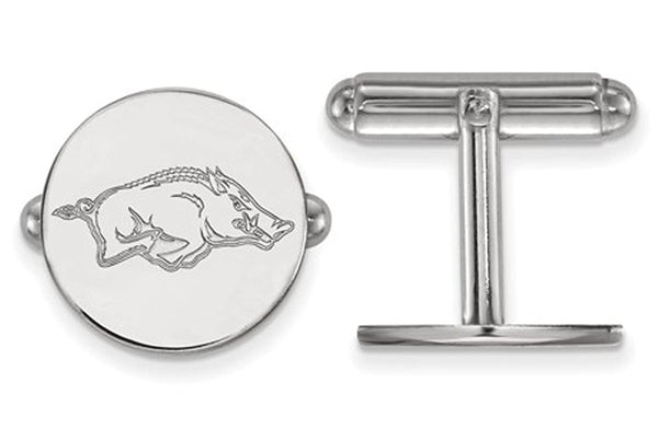 Rhodium-Plated Rhodium-Plated Sterling Silver University Of Arkansas Cuff Links, 16MM