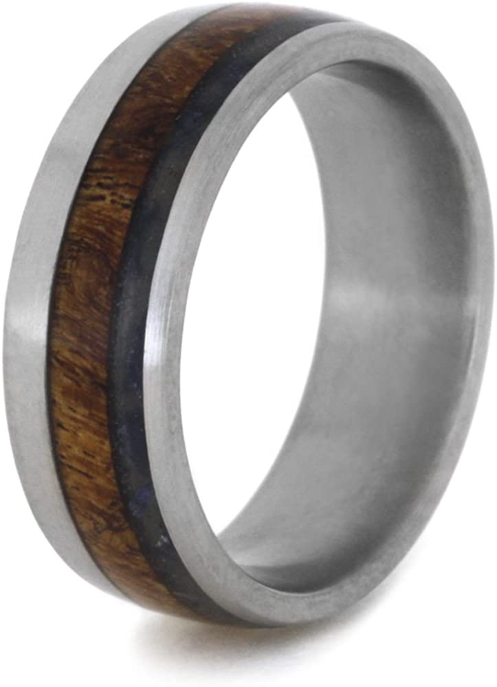 Mesquite Burl Wood, Blue Sea Glass 7mm Comfort-Fit Matte Titanium Wedding Band