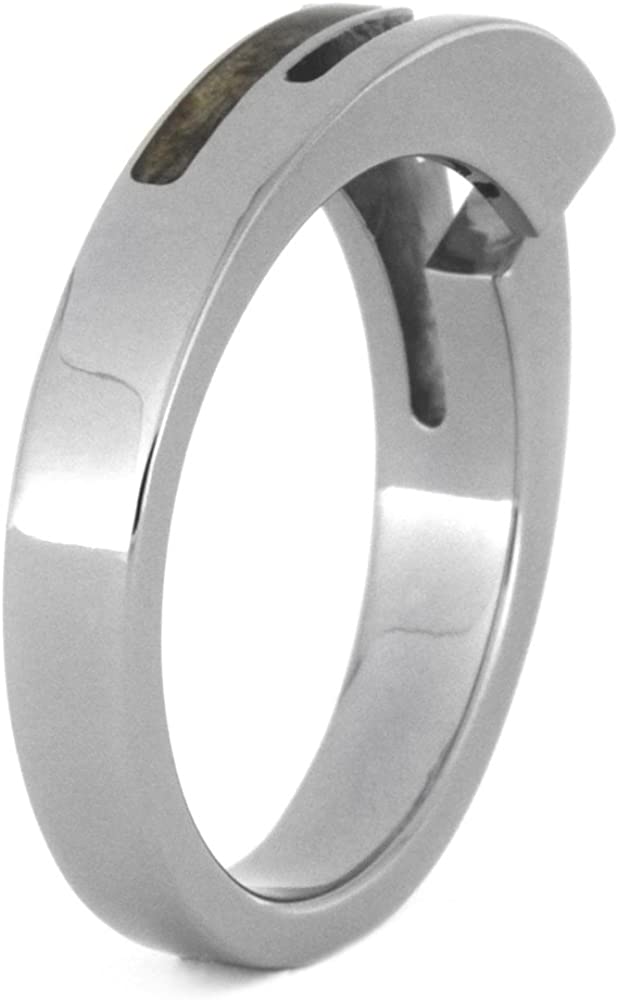 Tension-Set Diamond, Buckeye Burl 7.5mm Comfort-Fit Titanium Bypass Ring, Size 5.75