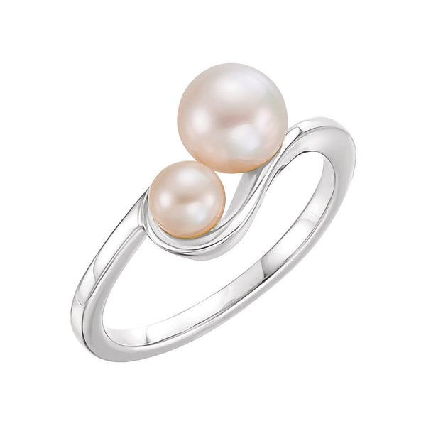 White Freshwater Cultured Pearl Two-Stone Ring, Rhodium-Plated 14k White Gold (4.5-5mm, 6.5-7mm)