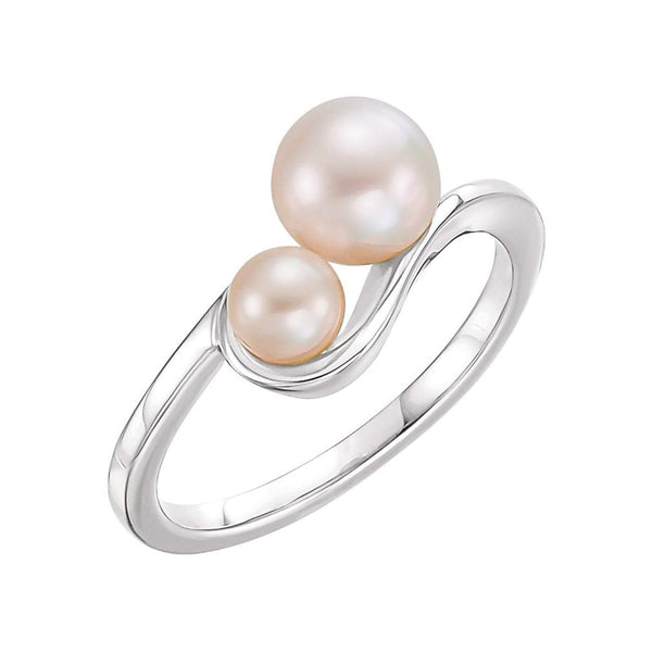 Platinum White Freshwater Cultured Pearl Two-Stone Ring (4.5-5mm, 6.5-7mm)